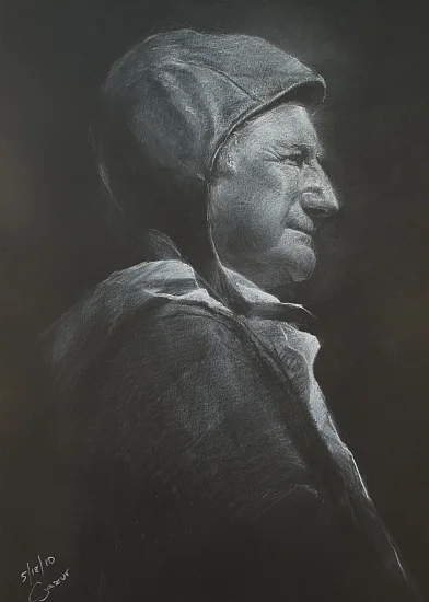 Drawing on black paper using white charcoal 