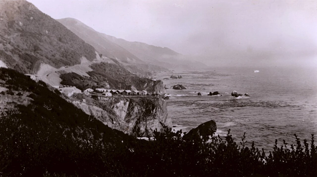 Prison labor camp associated with the construction of Highway 1 through Big Sur, photographed between approximately 1930 and 1936. Floyd Risvold, U.S. Coast & Geodetic Survey / NOAA. Public domain.