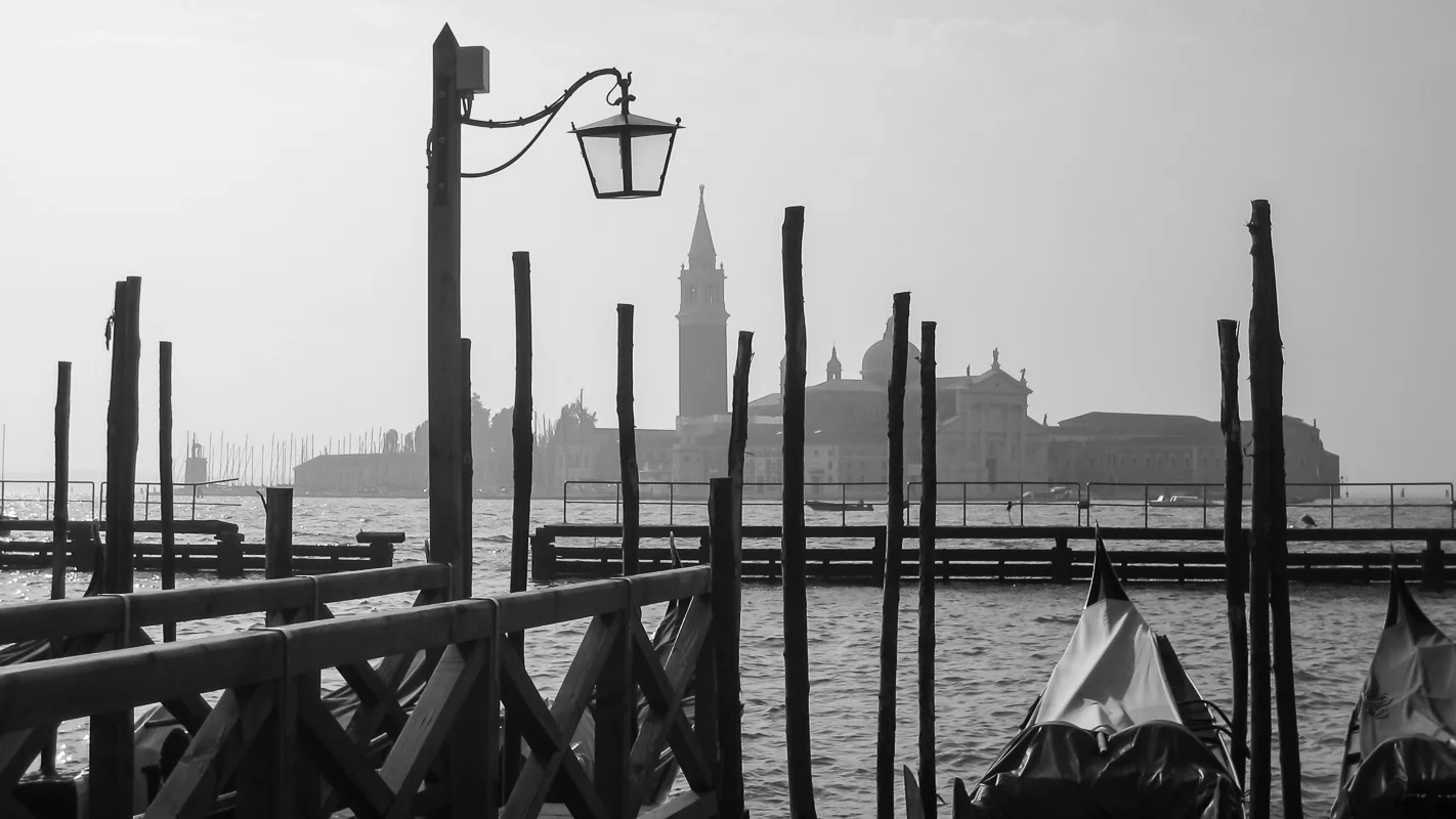 Venetian gondolas in the early morning after my first night in the city. Sep. 2007.