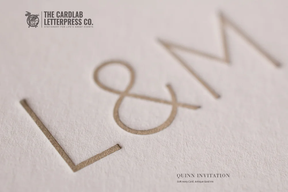 close up of Antique Gold Ink on Soft ivory Card