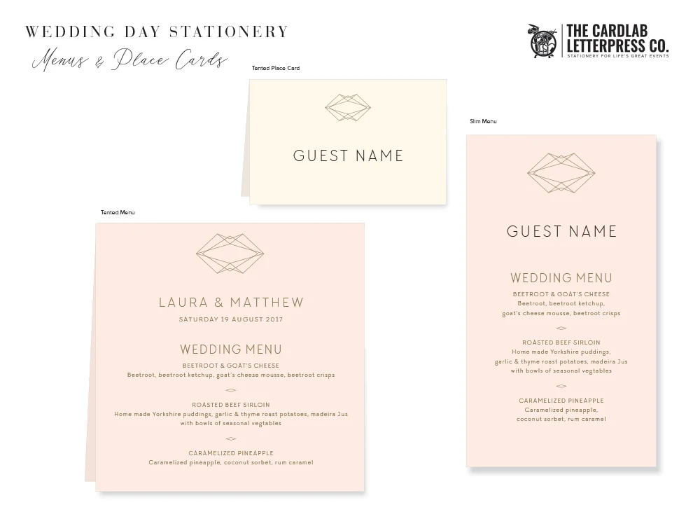 Tented Folded Flat Menu Cards to Match Quinn Invitation