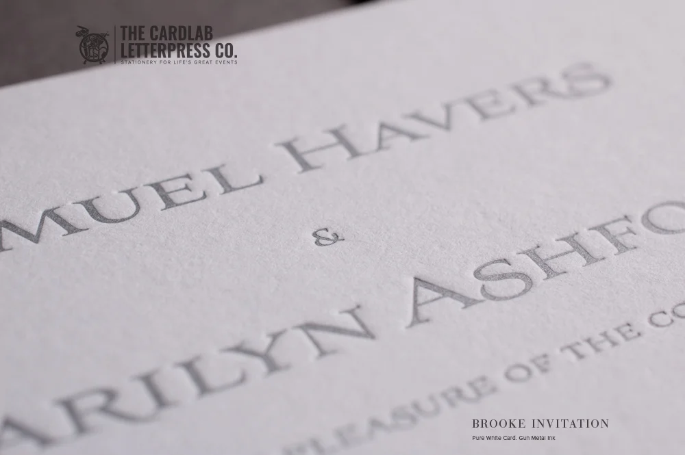 Copy of Close Up of Gun Metal Silver Ink on Pure White Card Invitation