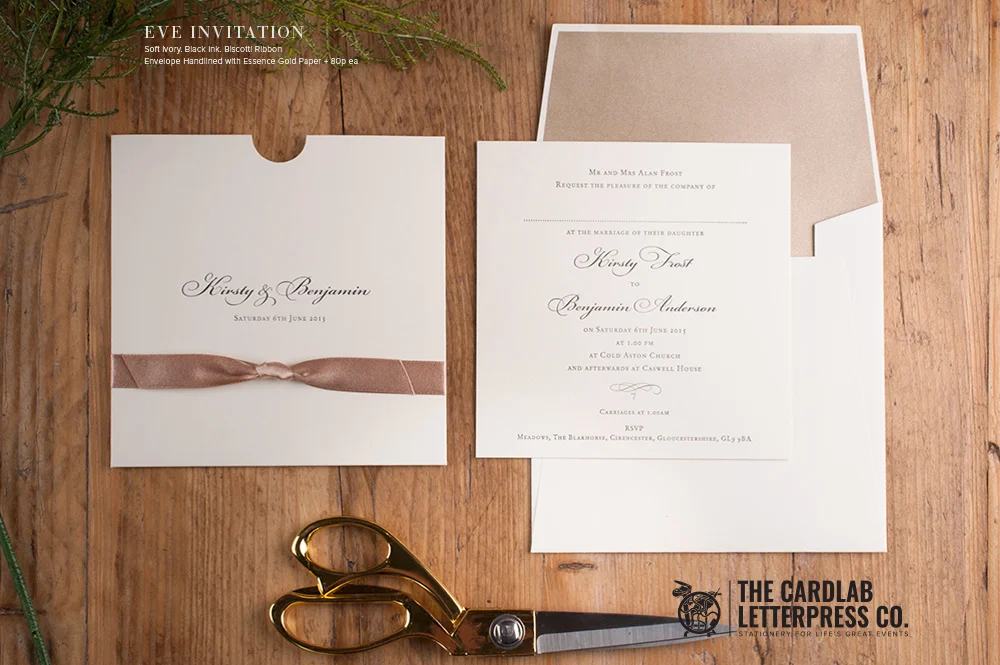 Elegant Eve Invite with Neutral Biscotti Ribbon on Ivory Card