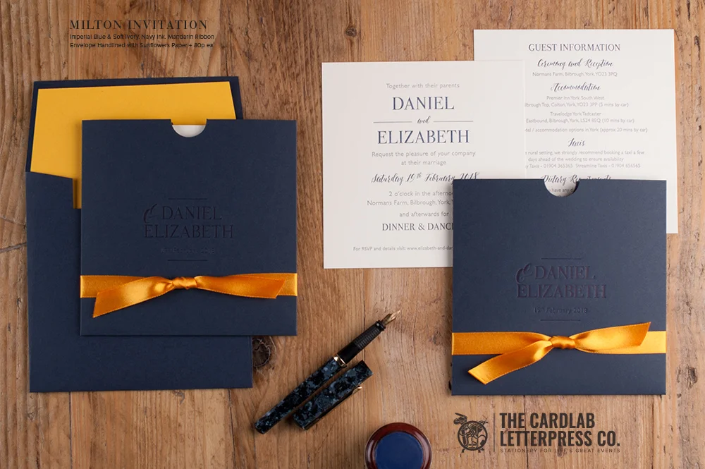 Modern Invite with Pocket In Navy and Orange Colours Milton Style