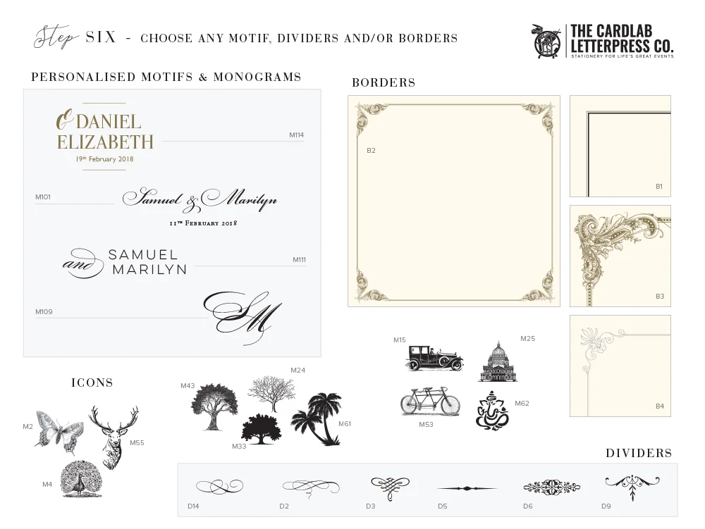 Motif, Monogram and Border options for Milton Invite