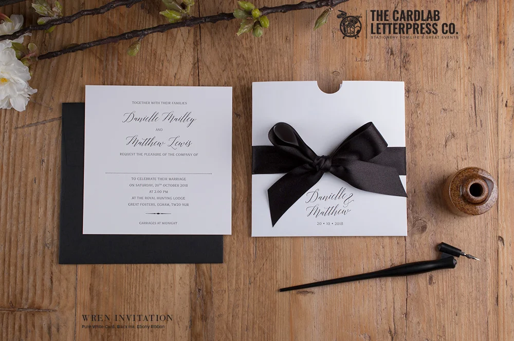 Glamorous Invite for Marquee Wedding in Black and White Colour Scheme