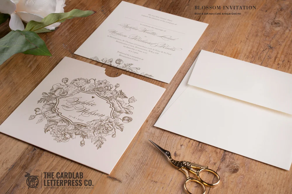 Pale Pink with Floral Motif and Ivory Insert Blossom Invite