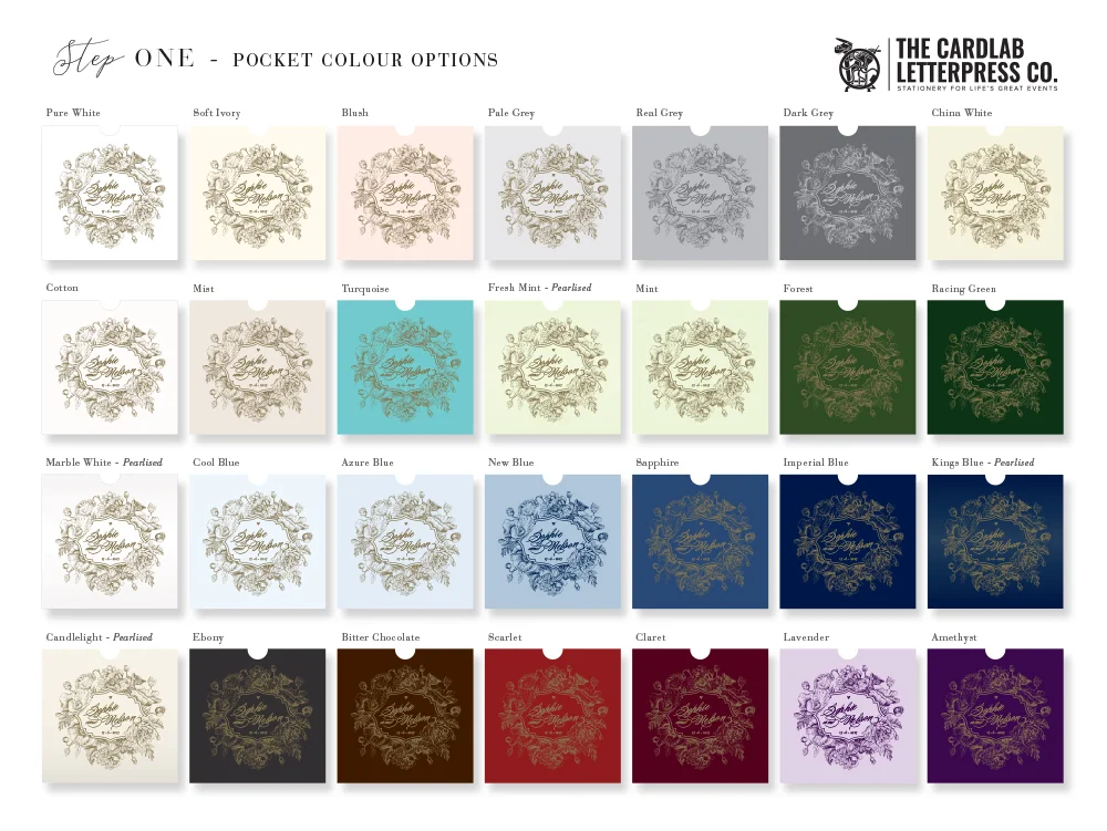 Colour Options for Romantic Floral Blossom Invite Pocket