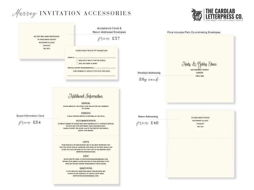 Matching RSVP card and guest info sheet for Murray Invite