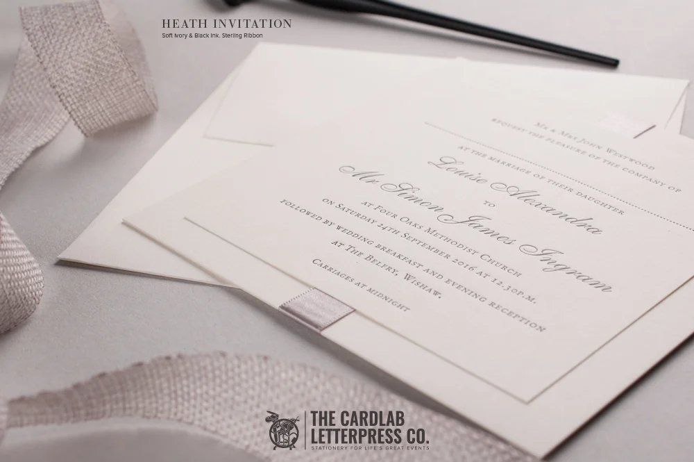 Soft Ivory Invite with Pale Grey Ribbon