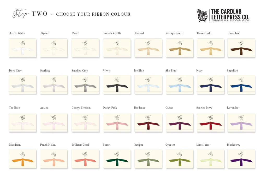 Satin ribbon options for Maia Invite