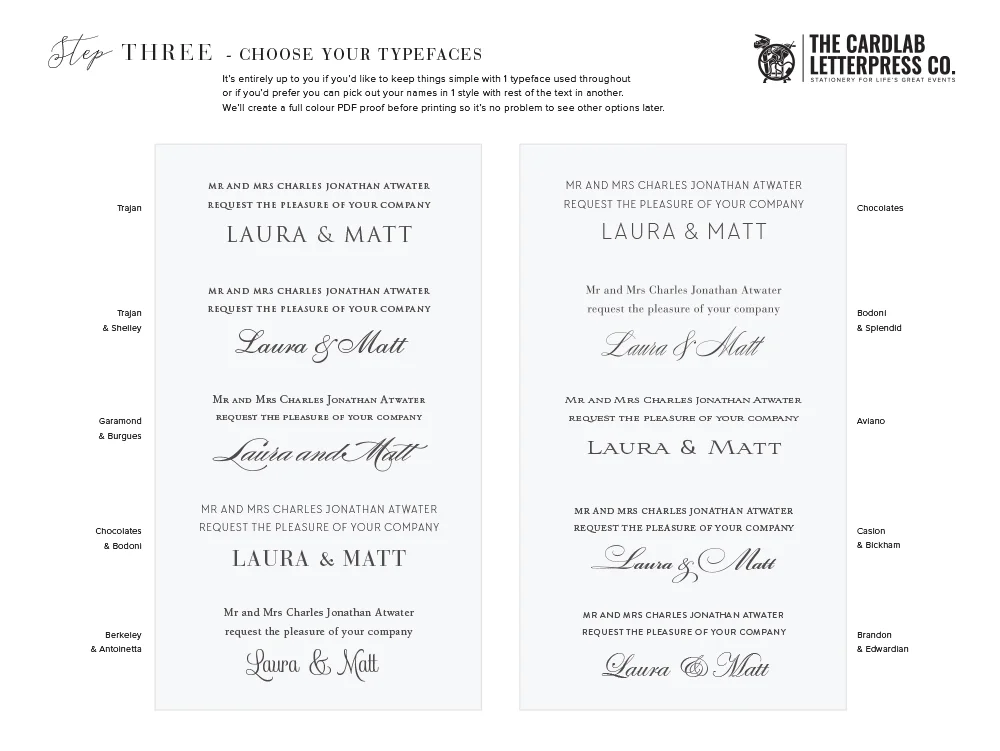 Typefaces and font options for Maia invite
