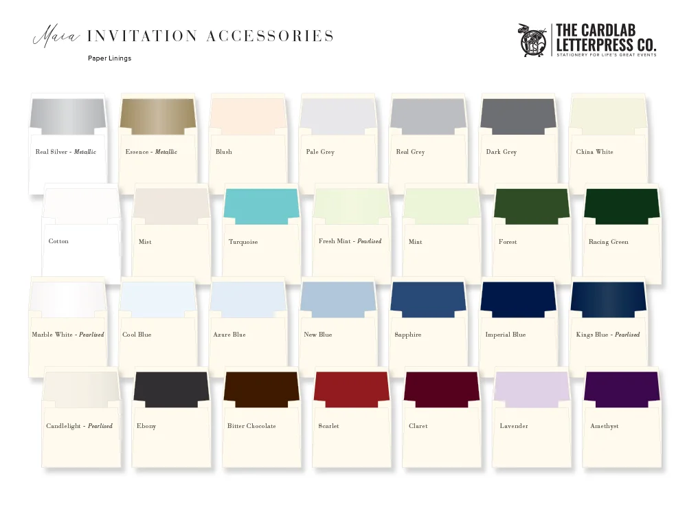 Envelope lining options for Maia invites
