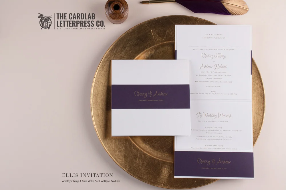 Modern Ellis Invite in Purple and Gold Colour Scheme