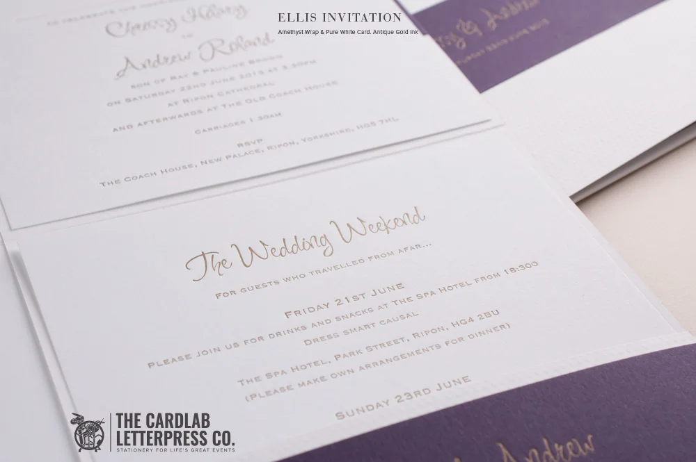 Elegant Ellis Invite in Purple and Gold Colour Scheme