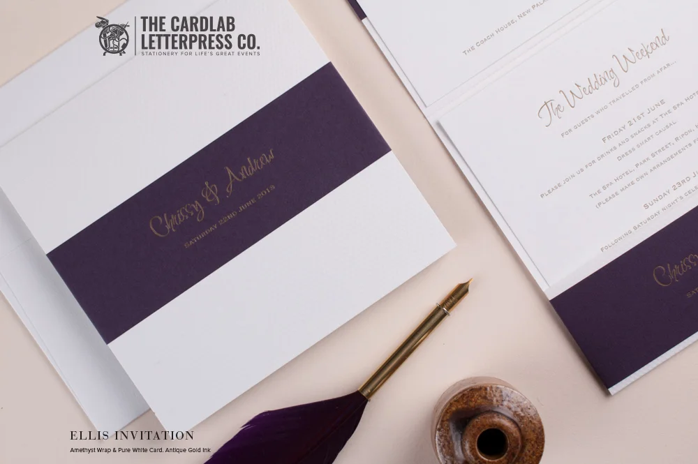 Elegant Ellis Invite in Purple and Gold Colour Scheme