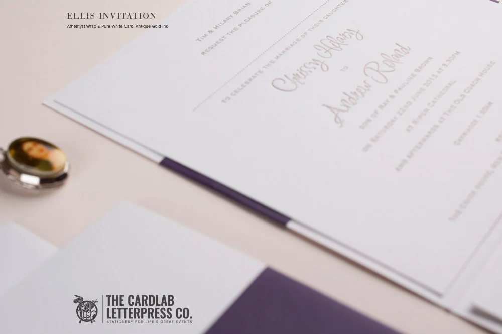 Modern Ellis Invite in Purple and Gold Colour Scheme