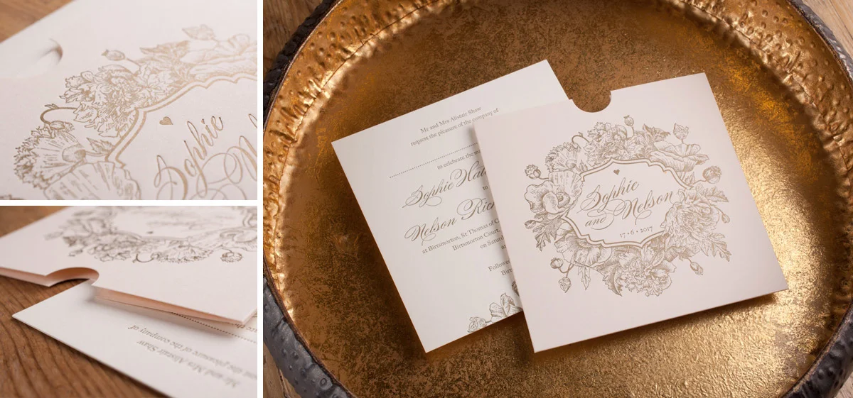 Blossom Invitation in Blush Pink and Gold Colour Scheme