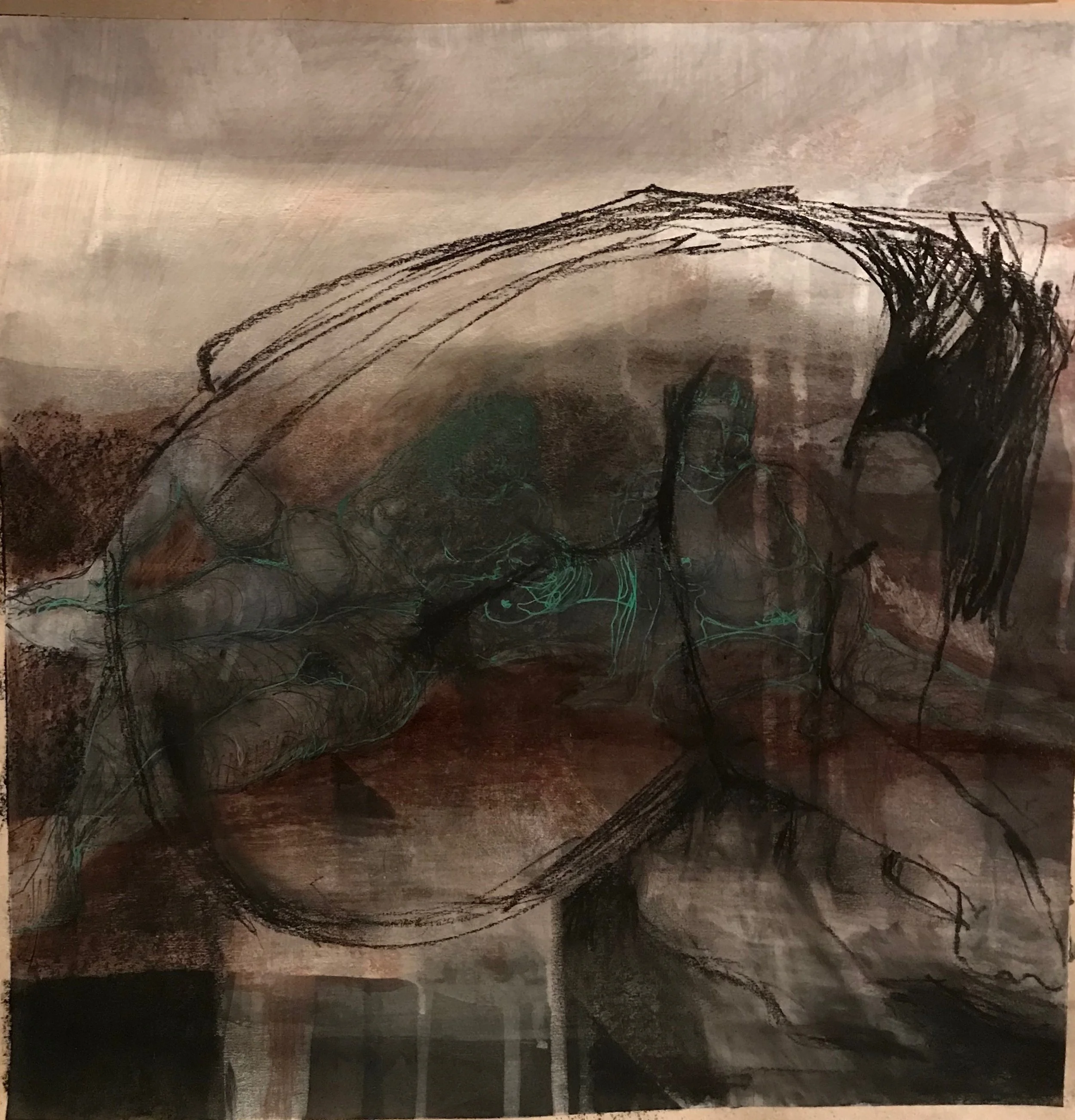 Untitled, ink, gesso, on paper, 2018