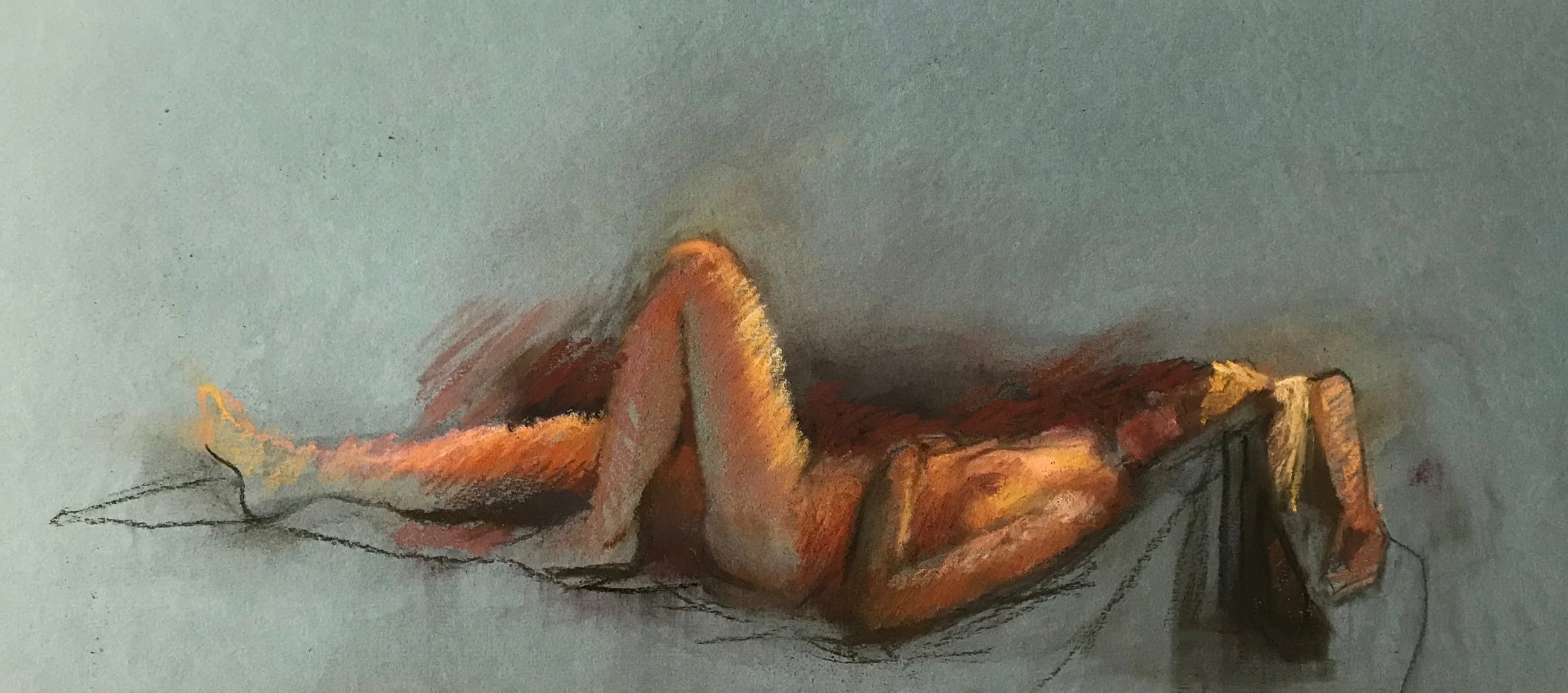 Reclining nude, pastel on paper, 60 x 24 cm, 2019