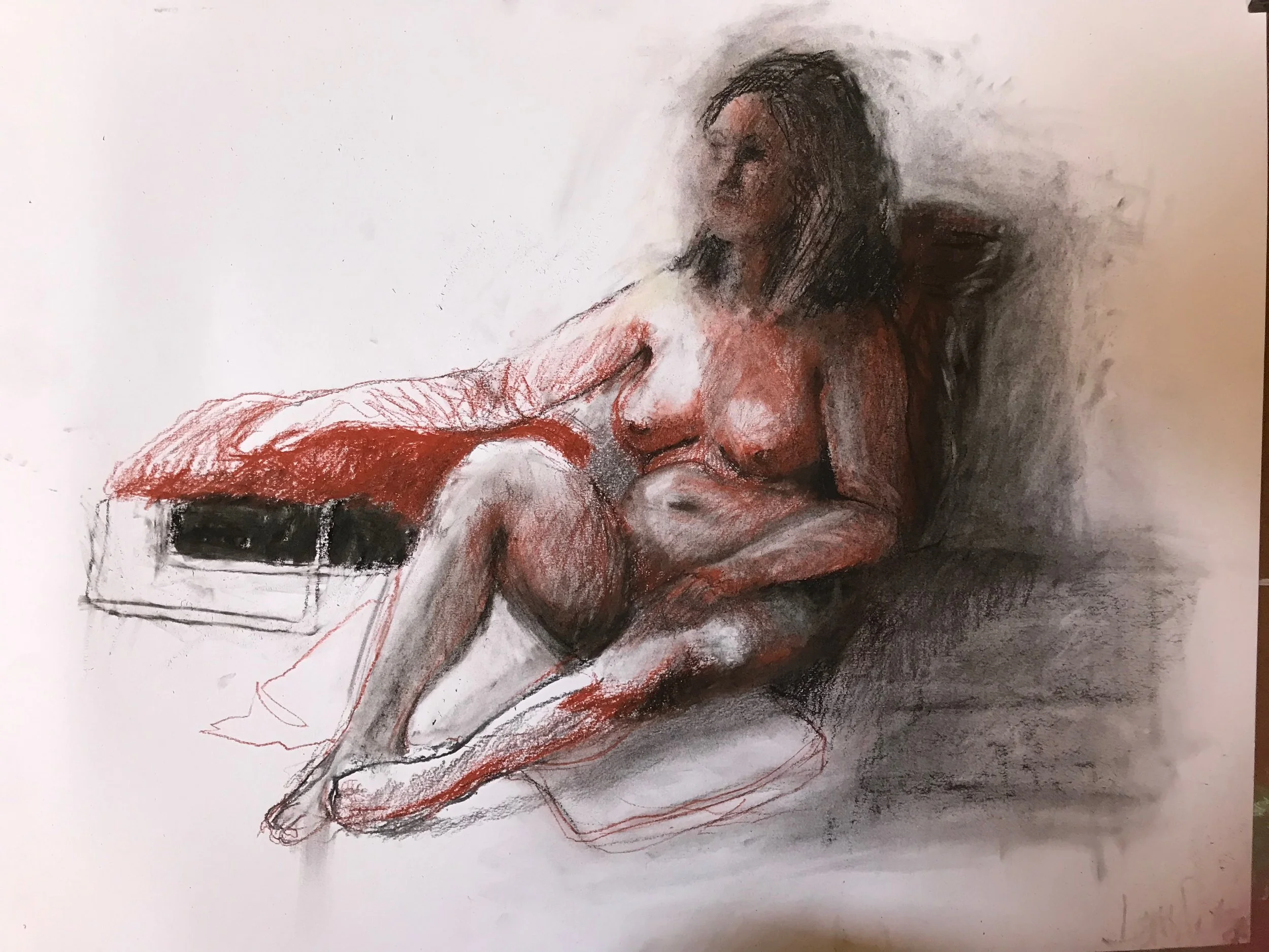 Seated nude, conte and charcoal, 2019