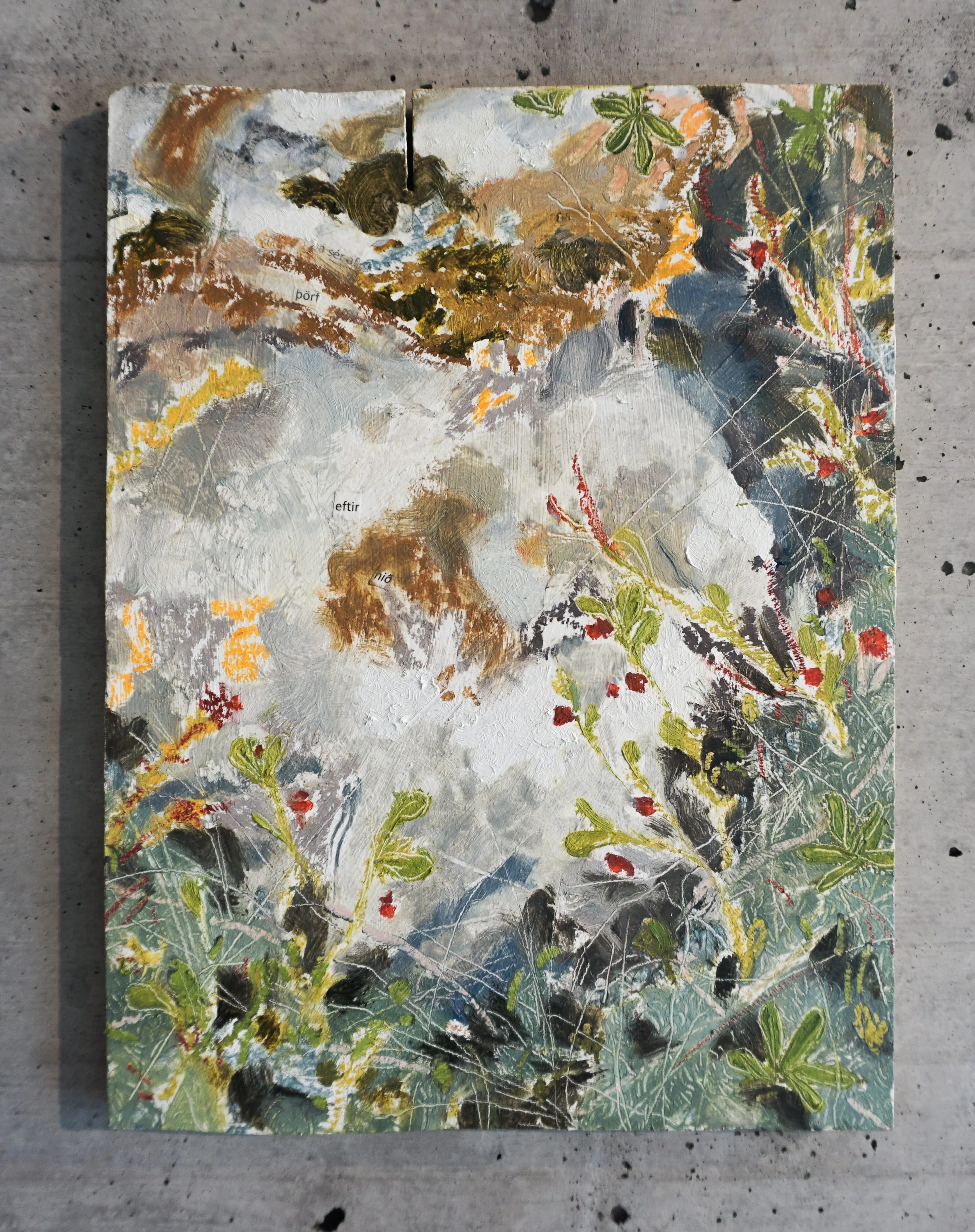 þörf eftir nið - olía og ljóð á fundna spónaplötu úr Bóksölunni-31x23.jpg