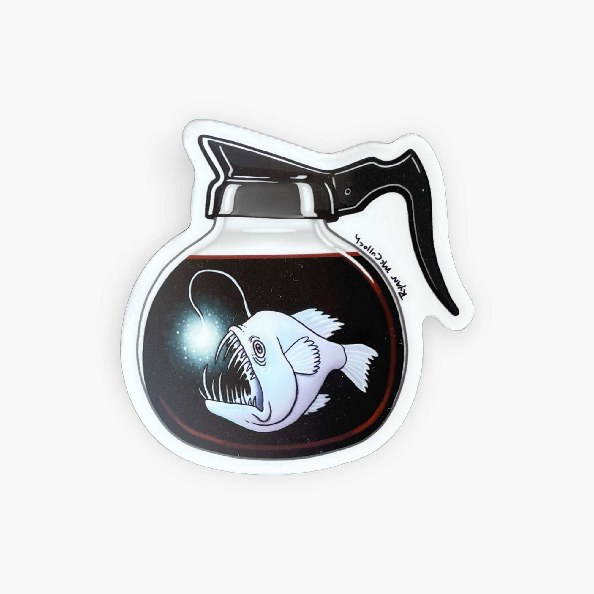 Ryan McCulloch Art Angler Fish Coffee Pot Sticker (Glows In The Dark)