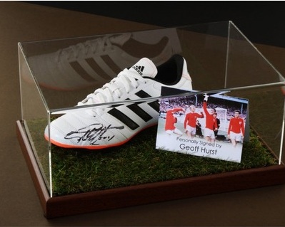 Signed Sir Geoff Hurst Football Boot A must for all football fans, do not miss this chance to get your hands on an official signed boot by one of England’s most iconic footballers, Sir Geoff Hurst MBE. Value £300
