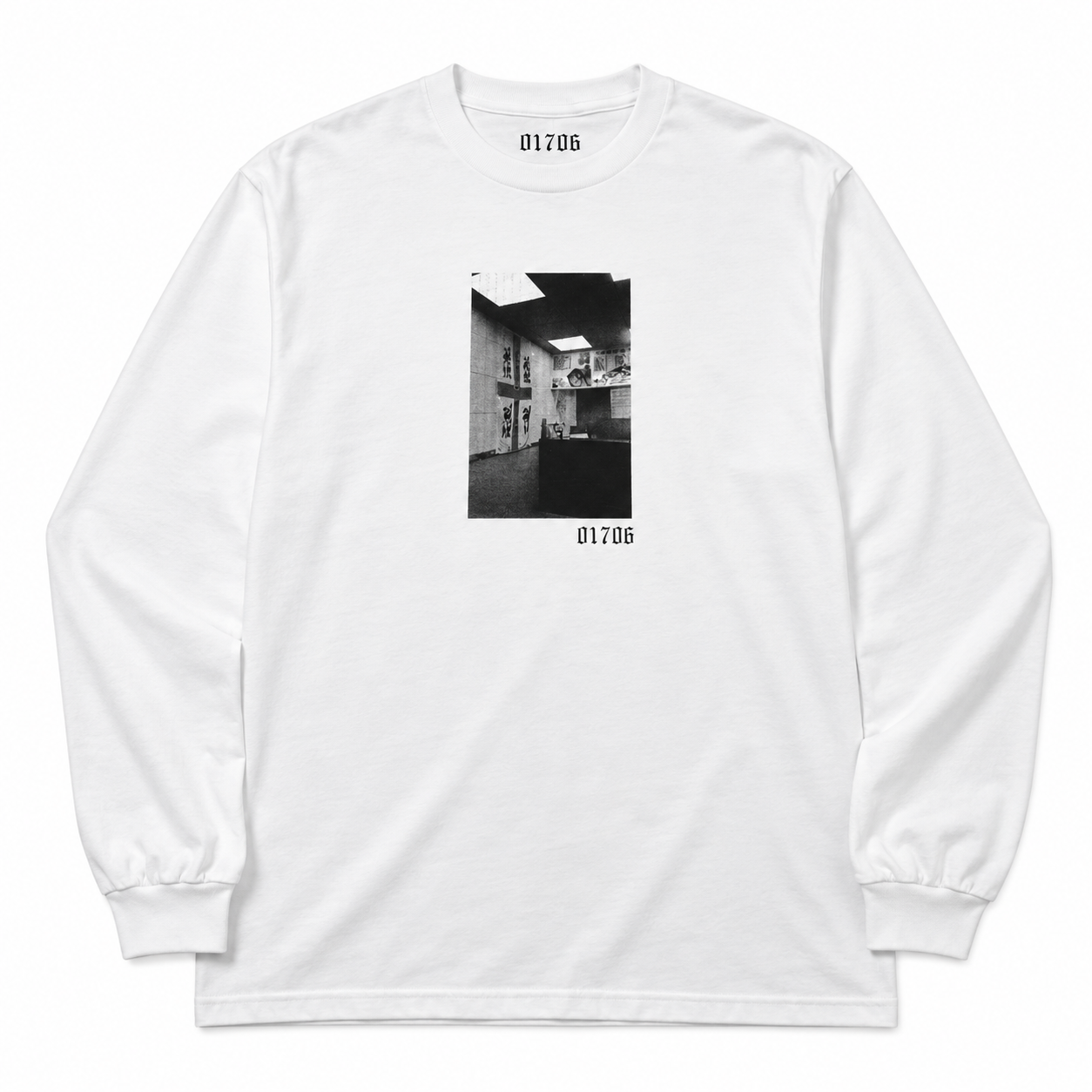 White T-Shirt with Monochrome Gallery Print.png