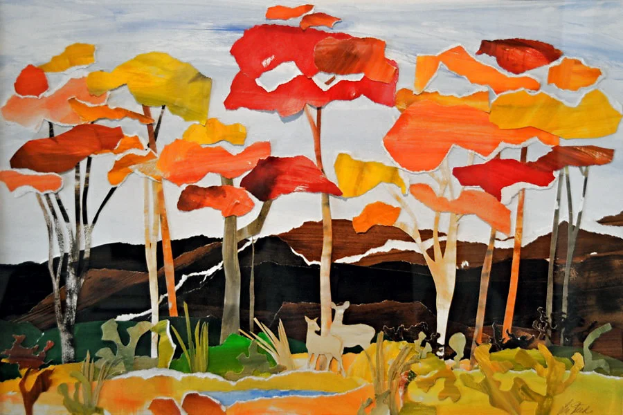Lu Steed At the Edge mixed media collage 31 x 40 inches framed (SOLD)
