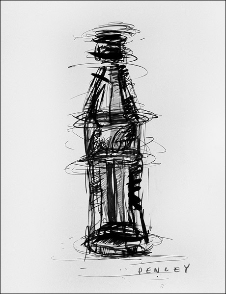 Steve Penley Coke Bottle acrylic on paper 16 x 20 inches unframed 22 x 28 inches framed