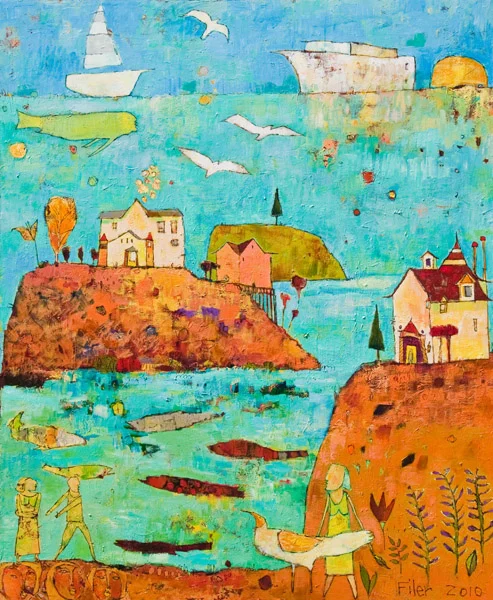 Jane Filer Bar Harbor & the QE2 acrylic on canvas 50 x 60 inches
