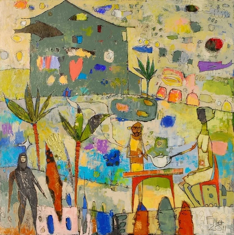 Jane Filer Tropical Tea acrylic on canvas 38 x 38 inches