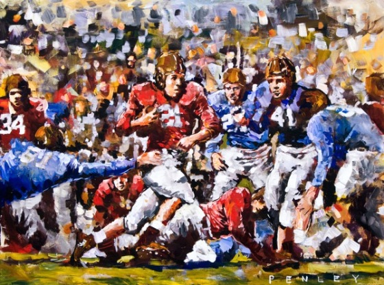Steve Penley Frank Sinkwich 1942– Georgia vs. Texas Christian, Orange Bowl acrylic on canvas 30x40 inches