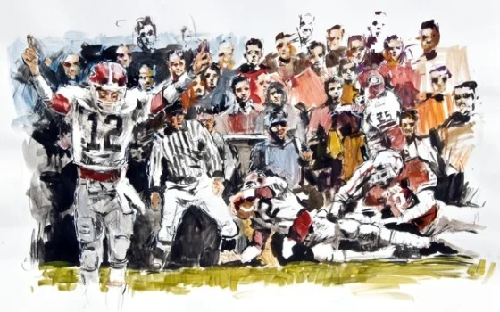 Steve Penley John Lastinger 1984- Georgia vs. Texas, Cotton Bowl acrylic on paper "What time is it in Texas? It's always 10 to 9!"