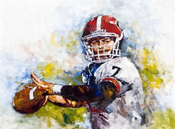Steve Penley Matthew Stanford to Mikey Handerson 2007- Georgia vs. Alabama acrylic on canvas 36x48 inches