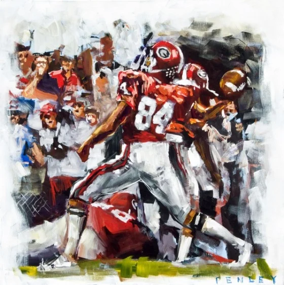 Steve Penley Richard Appleby to Gene Washington 1975- Georgia vs. Florida acrylic on canvas 30x30 inches