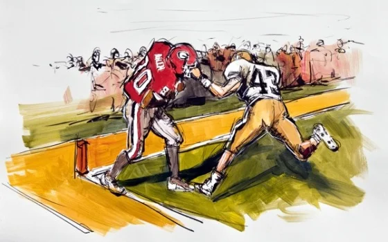 Steve Penley Mike Bobo to Corey Allen 1997 – Georgia vs. Georgia Tech acrylic on canvas
24x36 inches