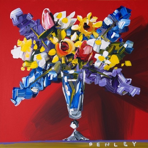 Steve Penley Red Flowers giclee print & acrylic on paper 16 x 16 inches unframed | edition of 125 24 x 24 inches unframed | edition of 50