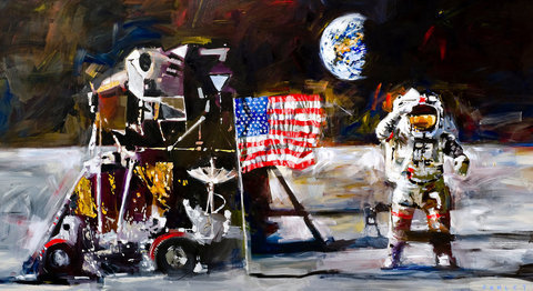 Steve Penley Moon Landing giclee print & acrylic on paper 22 x 40 inches unframed | edition of 85