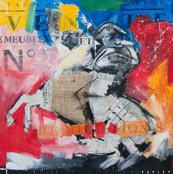 Steve Penley Napoleon acrylic & collage on canvas 66 x 66 inches 18000.