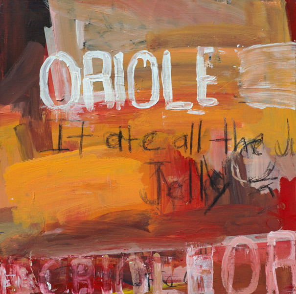 Oriole At The Jelly<br>acrylic on canvas<br>24 x 24 inches