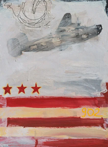 3-Star Rig<br>acrylic & collage on canvas<br>30 x 22 inches