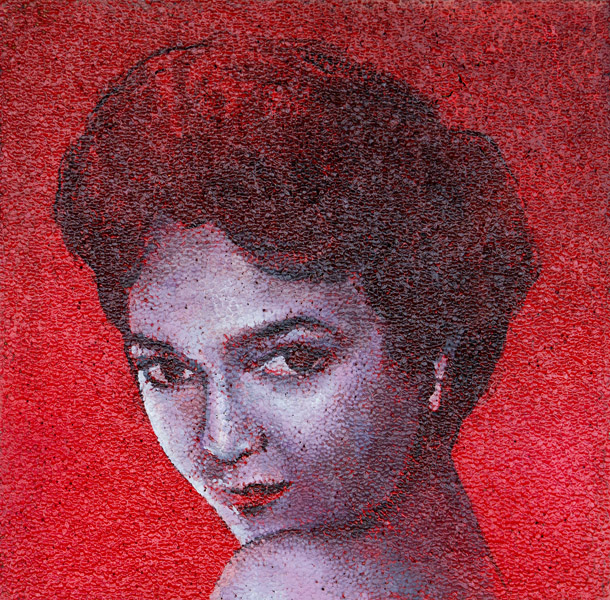 John Marino Red oil & popcorn kernels on wood 30 x 30 inches