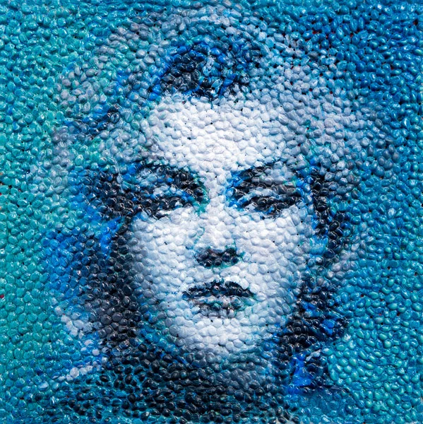 John Marino Marilyn Monroe oil & popcorn kernels on wood 12 x 12 inches