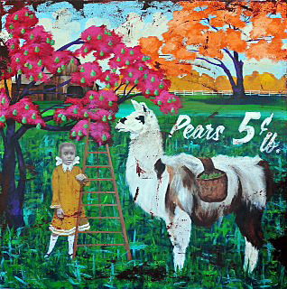 Cedric Smith Pears acrylic & collage on canvas 48 x 48 inches