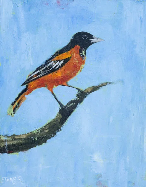 Oriole on Blue<br>acrylic on canvas<br>22 x 28 inches