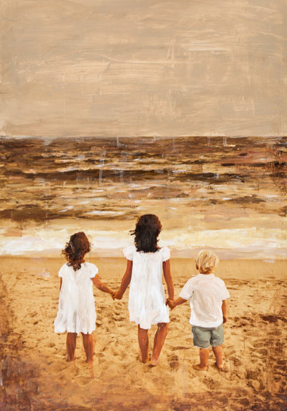 Plaid Columns Three On The Beach mixed media on panel 70 x 48 inches