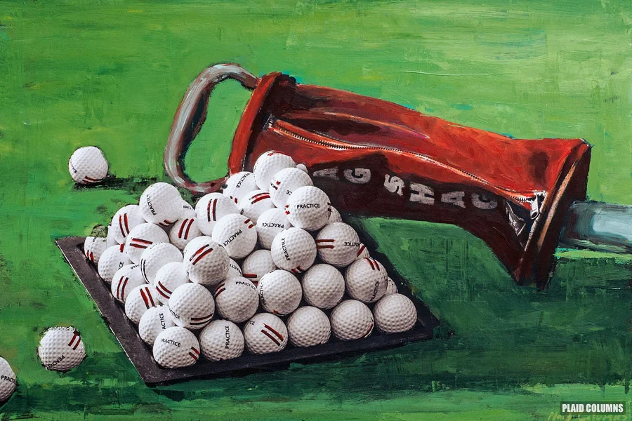 PLAID COLUMNS Shag Bag mixed media on panel 24 x 36 inches