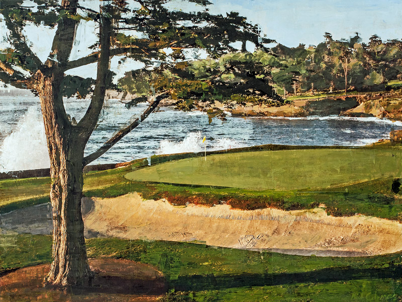 Plaid Columns Pebble Beach mixed media on panel 30 x 40 inches